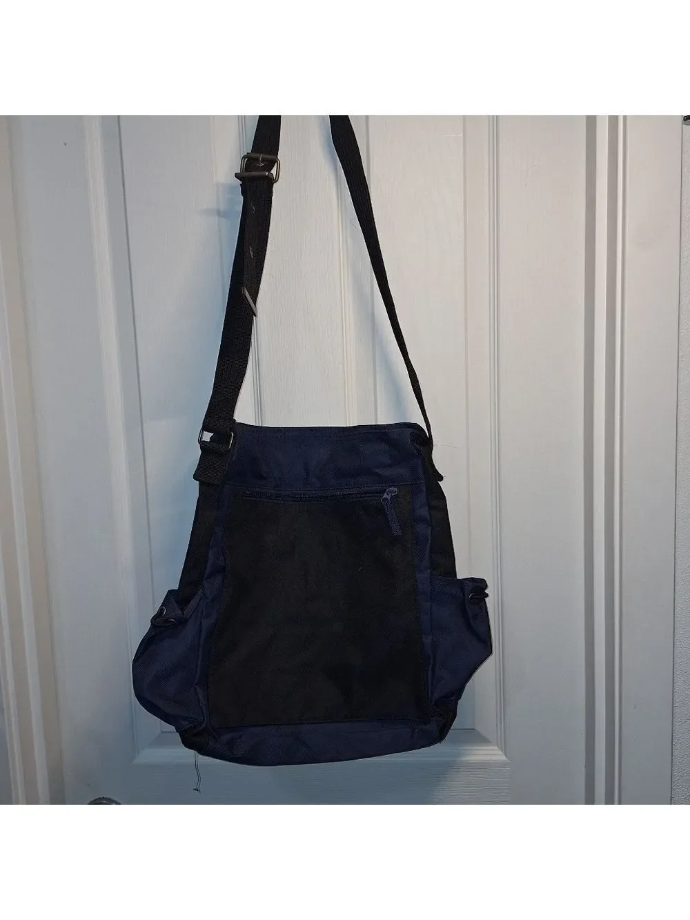 Men's Bag Blue Black Canvas Adjustable Strap Side Bottle Holder